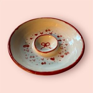 Handcrafted Ceramic Dish with Red Accents
